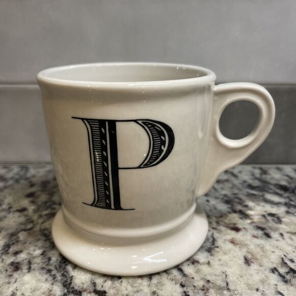 Anthropologie Monogram Initial “P” Coffee Mug Black White 12 Ounces - Picture 1 of 6